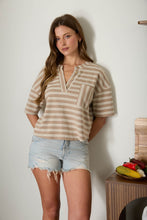 Load image into Gallery viewer, Mocha Stripe Henley Tee
