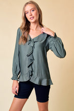 Load image into Gallery viewer, Olive Ruffle Top
