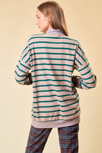 Load image into Gallery viewer, Oatmeal + Forest Striped Pullover
