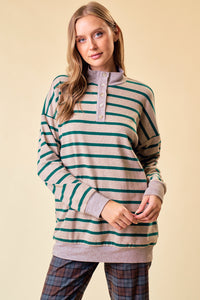 Oatmeal + Forest Striped Pullover