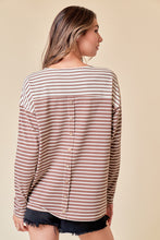 Load image into Gallery viewer, Mocha Button Back Striped Top
