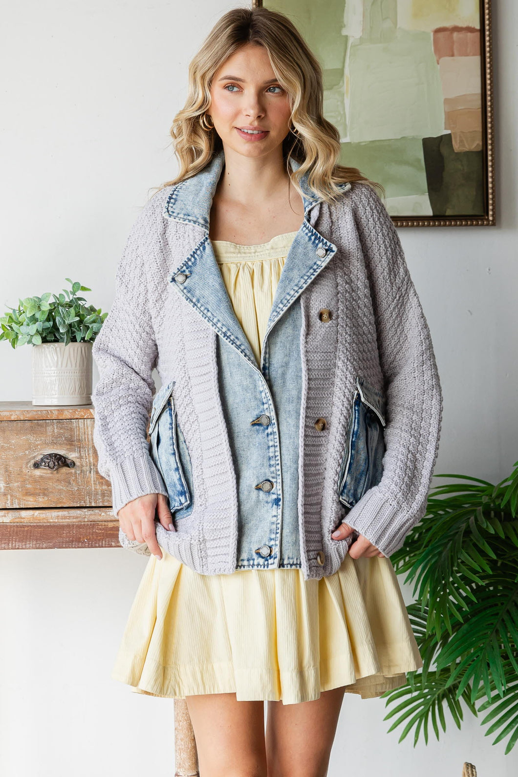 Grey Layered Denim Cardi