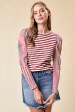 Load image into Gallery viewer, Brick Puff Sleeve Stripe Top
