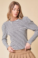 Load image into Gallery viewer, Charcoal Puff Sleeve Stripe Top
