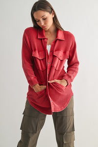 Washed Garnet Waffle Shacket