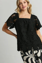 Load image into Gallery viewer, Umgee Black Square Neck Lace Top
