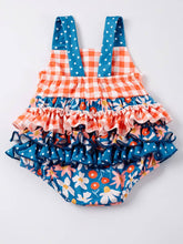 Load image into Gallery viewer, Orange Floral Check Romper - Kids
