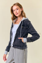 Load image into Gallery viewer, Black Denim Hoodie Jacket
