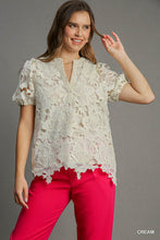 Load image into Gallery viewer, Umgee Cream Lace Split Neck Top
