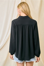 Load image into Gallery viewer, Black Shirred Button Top
