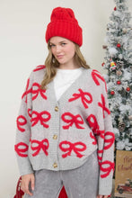 Load image into Gallery viewer, Heather + Red Bow Cardigan
