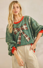 Load image into Gallery viewer, Green Washed Plaid Bow Top - Plus
