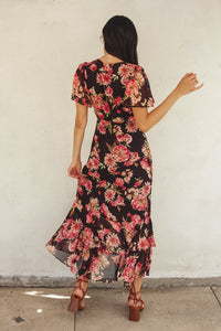 Black + Rose Wrap Dress