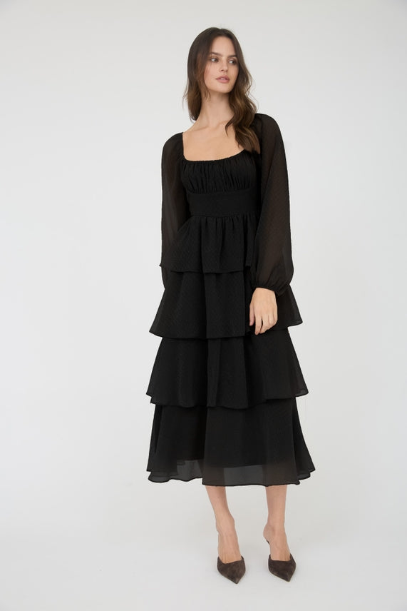 Black Tiered Lurex Dress
