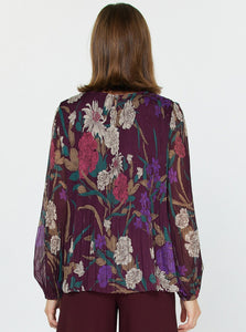Wine Pleated Floral Top
