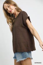 Load image into Gallery viewer, Umgee Espresso Linen Scalloped Top
