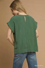 Load image into Gallery viewer, Umgee Palm Green Linen Scalloped Hem Top
