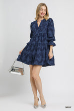 Load image into Gallery viewer, Navy Jacquard Babydoll Dress
