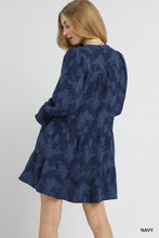Load image into Gallery viewer, Navy Jacquard Babydoll Dress
