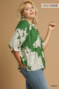 Green Peony Floral Top - Plus