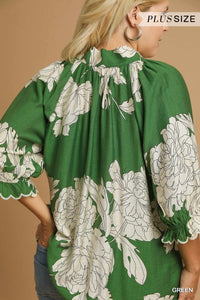Green Peony Floral Top - Plus