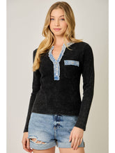 Load image into Gallery viewer, Black Washed Denim Trim Top
