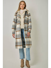 Load image into Gallery viewer, Grey + Tan Plaid Hoodie Jacket
