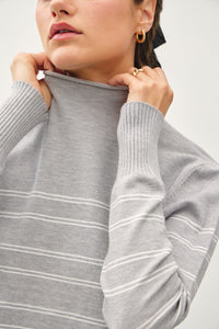Grey Stripe Mock Neck Sweater