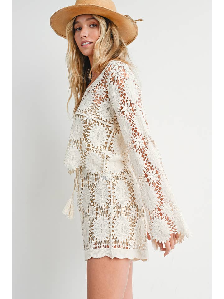 Floral Crochet Ivory Sweater