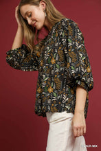Load image into Gallery viewer, Black + Marigold Scalloped Floral Top
