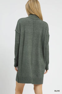 Olive Turtleneck Sweater Dress