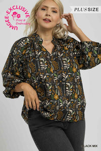 Black + Marigold Scalloped Top -Plus