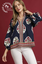 Load image into Gallery viewer, Navy Boho Floral Top
