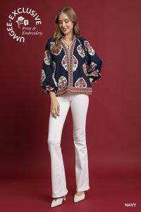 Navy Boho Floral Top