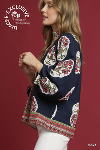 Navy Boho Floral Top