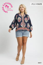 Load image into Gallery viewer, Navy Boho Floral Top - Plus
