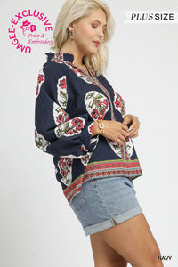 Navy Boho Floral Top - Plus