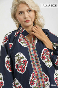 Navy Boho Floral Top - Plus