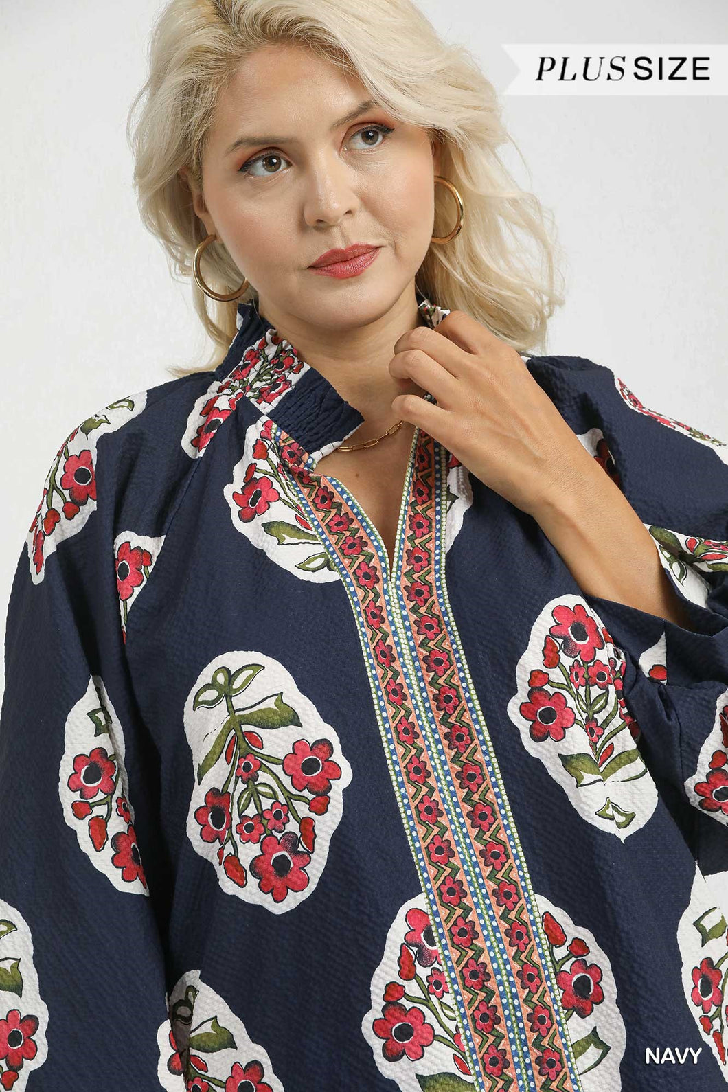 Navy Boho Floral Top - Plus