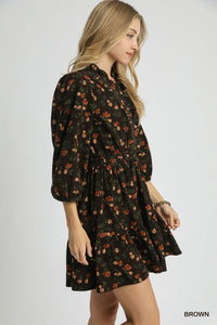Floral Ruffle Corduroy Dress