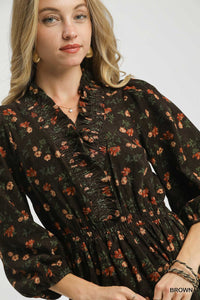 Floral Ruffle Corduroy Dress