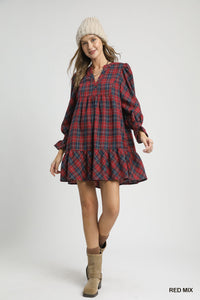 Red Plaid Tiered Mini Dress
