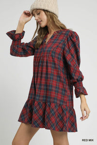 Red Plaid Tiered Mini Dress