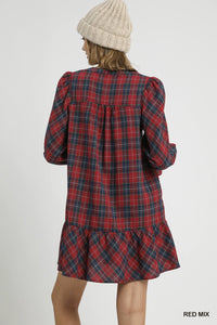Red Plaid Tiered Mini Dress