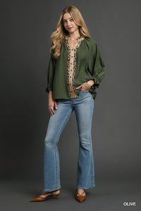 Olive Scalloped Leopard Top