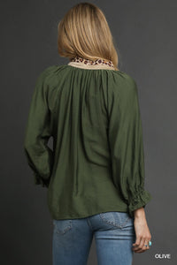 Olive Scalloped Leopard Top
