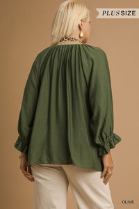 Olive Scalloped Leopard Top - Plus