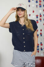 Load image into Gallery viewer, Cotton Navy Spring Scalloped Sweater
