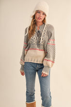 Load image into Gallery viewer, Grey + Red Nordic Sweater
