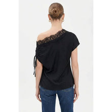 Load image into Gallery viewer, Black Lace Trim One Shoulder Top
